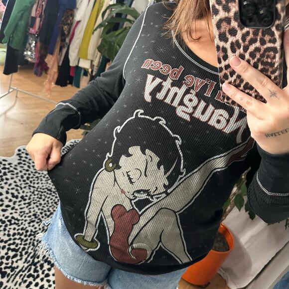 Y2k christmas betty boop naughty thermal long sleeve top - Picture 5 of 5